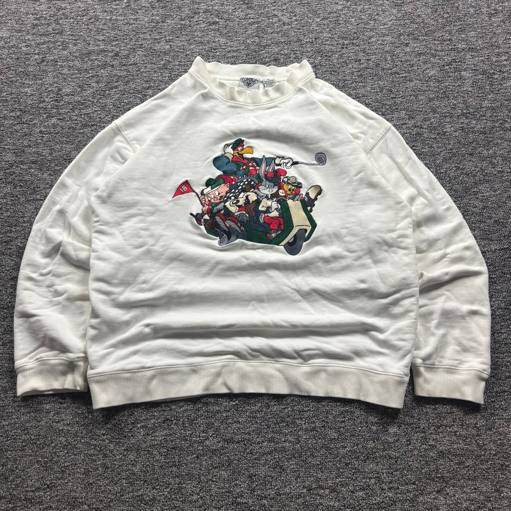 Vintage 1994 Acme Looney Tunes Golf Graphic White Sweatshirt Size Medium